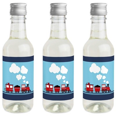 Big Dot of Happiness Railroad Party Crossing - Mini Wine Bottle Label Stickers - Steam Train Party Favor Gift for Women and Men - Set of 16