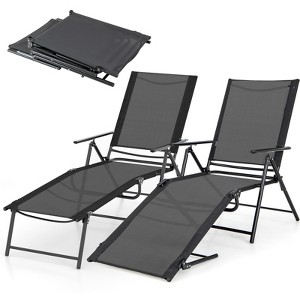 Gymax Outdoor Chaise Lounge Chair Set of 2 Patio Chaise Loungers with Adjustable Backrest and Footrest Outdoor Folding Recliner - 1 of 4