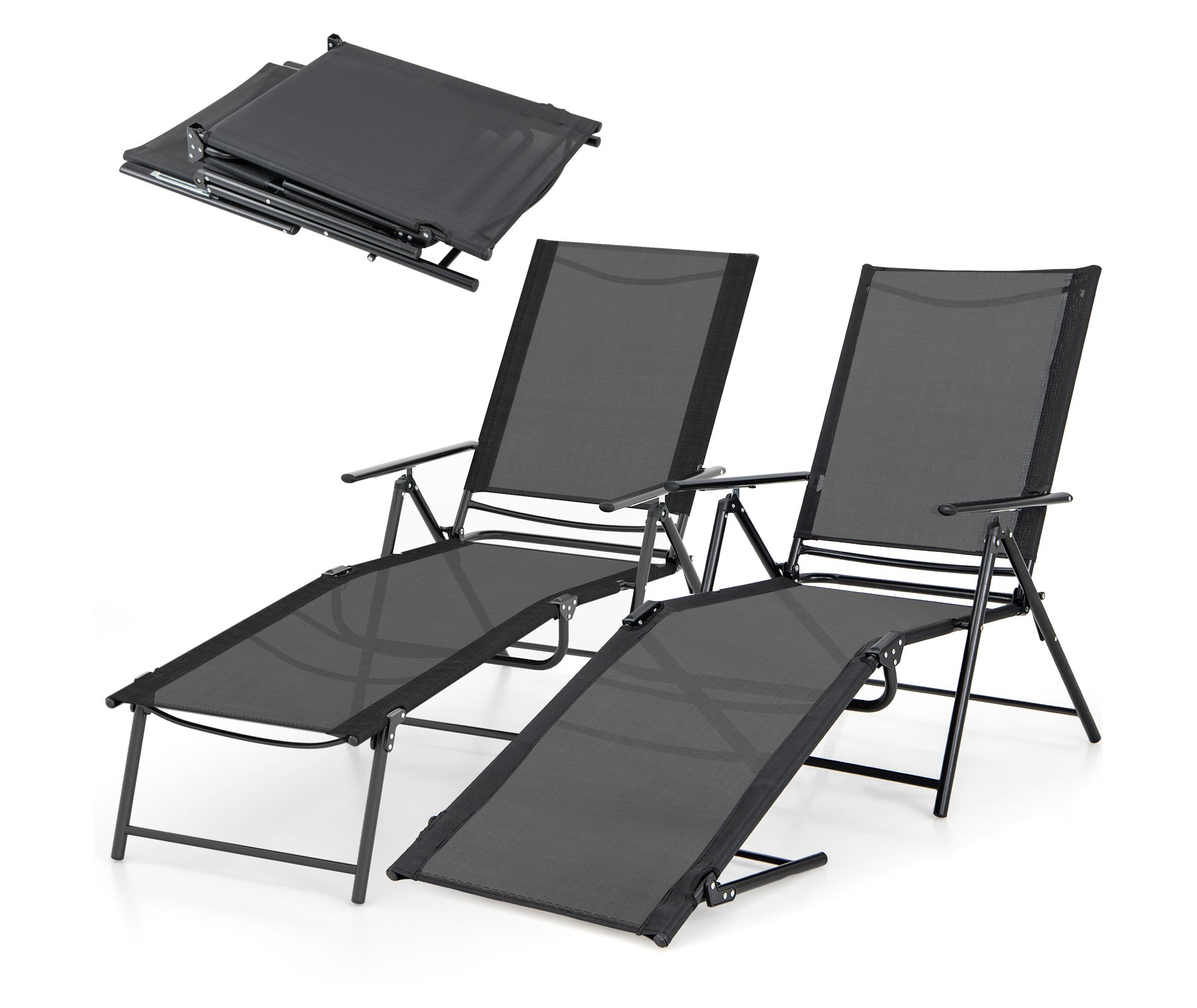 Gymax Outdoor Chaise Lounge Chair Set of 2 Patio Chaise Loungers with Adjustable Backrest and Footrest Outdoor Folding Recliner