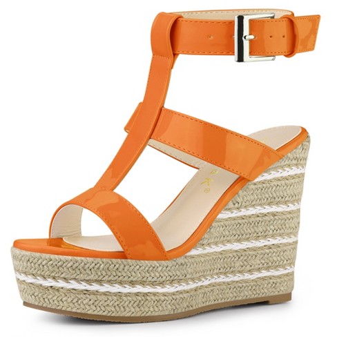 Allegra K Women's Espadrille Strappy Platform Wedges Sandals Orange 7.5 ...