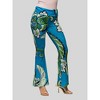 24seven Comfort Apparel Womens Teal Paisley Print Bell Bottom Foldover Waist Pants - 2 of 4