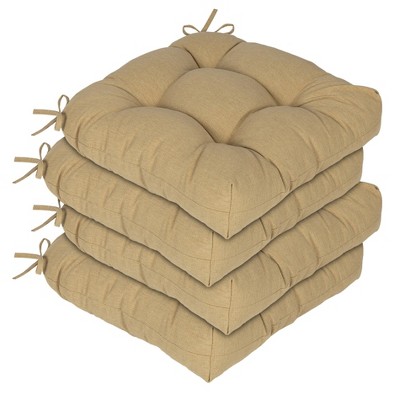 Aoodor 19x19x5 Inch Tufted Outdoor Chair Cushions, Water and Fade Resistant Polyester Dining Chair Pads with Ties for Patio Furniture, Set of 4