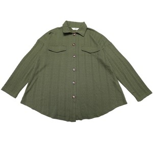 Agnes Orinda Women's Plus Size Lapel Long Sleeve Textured Soft Casual Button Down Shirts with Pockets - 1 of 4