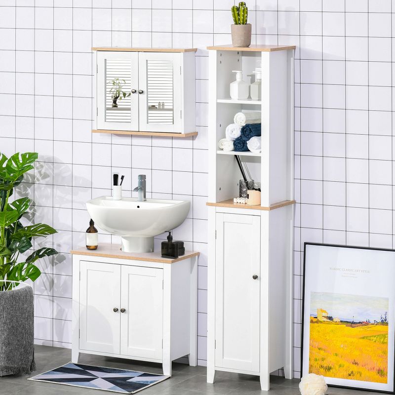kleankin Wall Mounted Bathroom Medicine Cabinet with Double Mirrored Doors and Adjustable Interior Shelf, White, 5 of 9