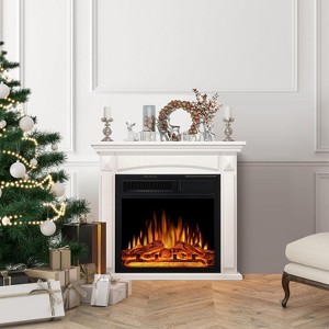 ZAFRO Electric Fireplace with Mantel, Freestanding 750/1500W Heater , Adjustable Flame  and LED Flame for Indoor Use, White - 1 of 4