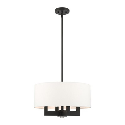 Black and Off-White 4-Light Drum Chandelier