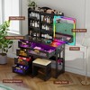 Vlsrka Vanity Desk with Sliding Mirror and LED Lights, RGB Vanity with Charging Station - 3 of 3