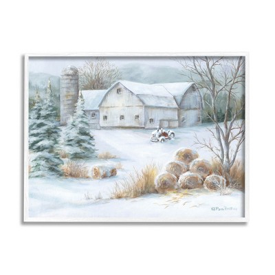 Stupell Industries Niveous Country Barn Snow Scene Framed Giclee Art