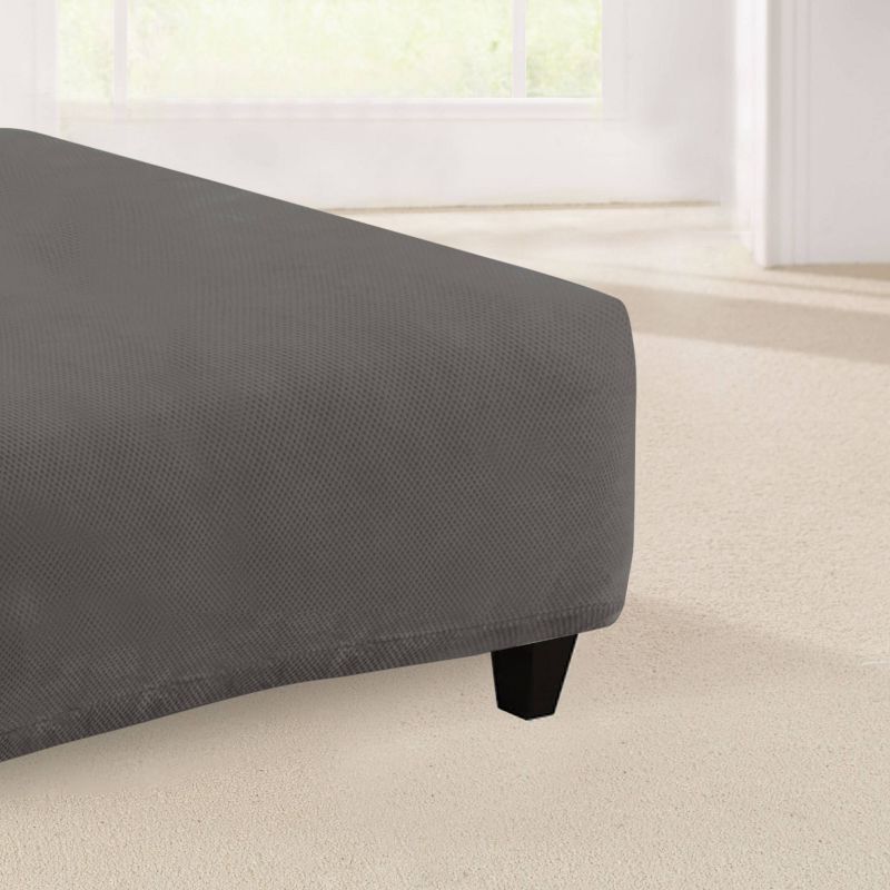 Stretch Pique Square Ottoman Slipcover Flannel Gray - Sure Fit, 2 of 5