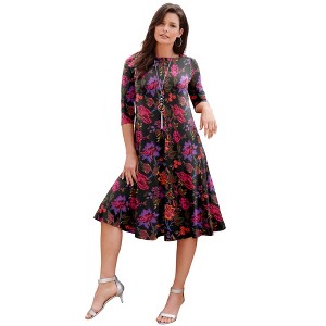 Roaman's Petite Ultrasmooth Plus Size Boatneck Swing Dress – Flowy, Wrinkle-Resistant Knit - 1 of 4