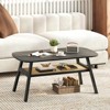 Tangkula 2-Tier Coffee Table w/ Rattan Storage Shelf & Rubber Wood Legs for Living Room - 2 of 4