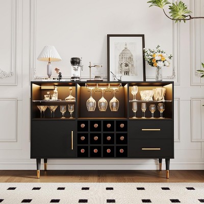 Wine Bar Cabinet with Storage & LED Light, 47'' Home Coffee Bar Cabinet with Wine Rack, Kitchen Buffet Sideboard Cabinet for Living Room, Dining Room