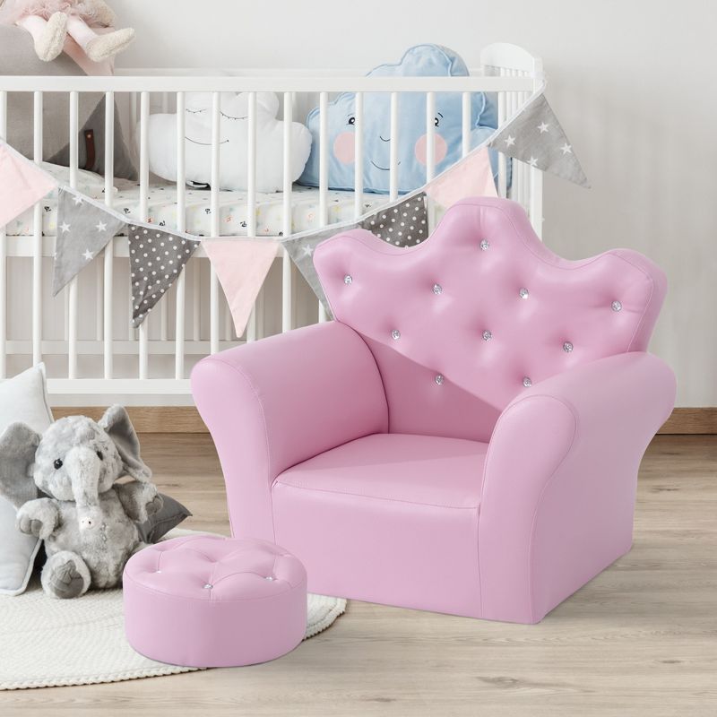 Qaba Kids Sofa Set, Children's Upholstered Sofa with Footstool, Princess Sofa with Diamond Decoration, Baby Sofa Chair for Toddlers, Girls, Pink, 2 of 7