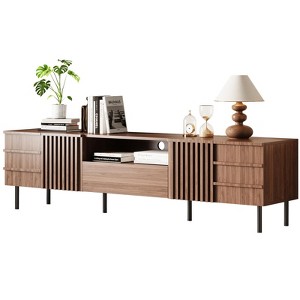 NicBex TV Stand Media Console LED Gaming Console Mid Century Modern Entertainment Center with Storage for Living Room, Bedroom, Walnut - 1 of 4