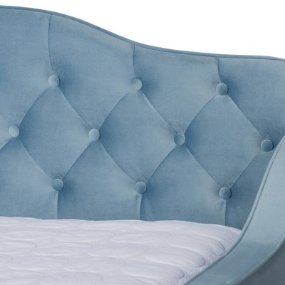 Light Blue Velvet Upholstered Tufted Full Daybed with Trundle