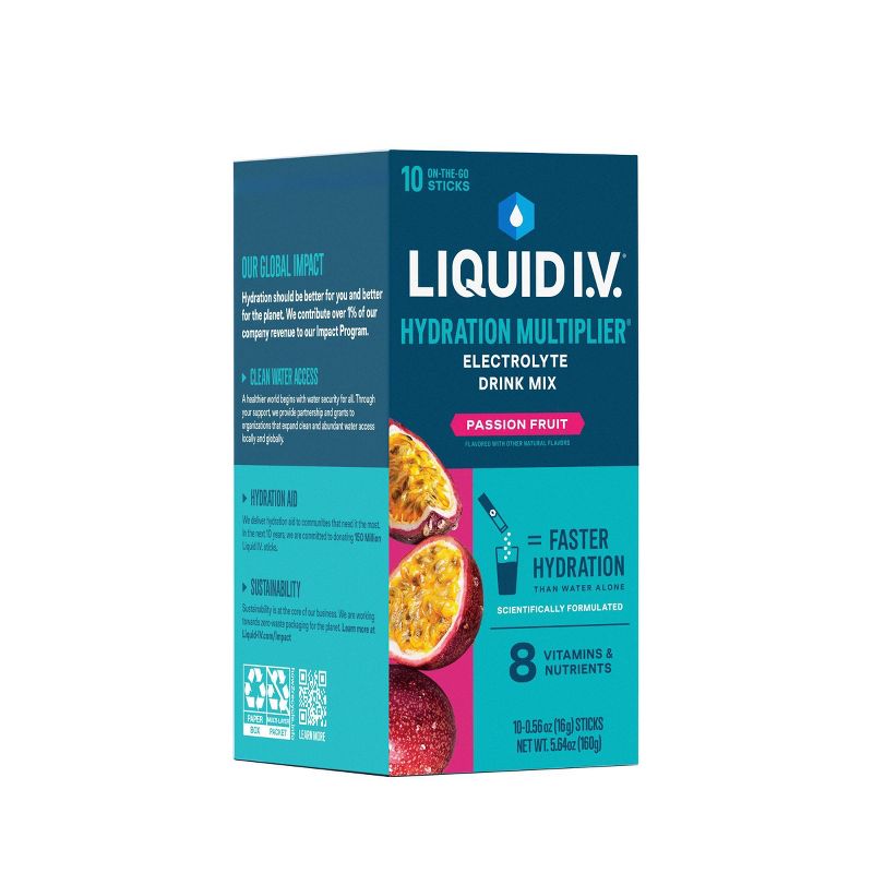 Liquid I.V. Hydration Multiplier Vegan Powder Electrolyte Supplements - Passion Fruit - 0.56oz each/10ct, 4 of 10