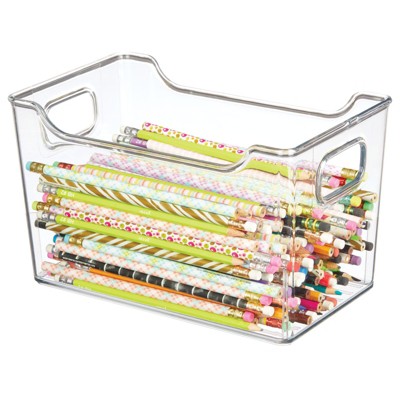 Clear Cube Lidded Office Organizer Bin with Handles 10"x12.75"
