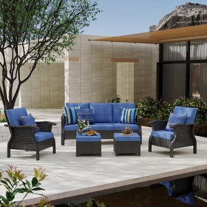 SUGOLD 5-Person Hand Woven Wicker Patio Conversation Set with Blue Cushions - 1 of 1
