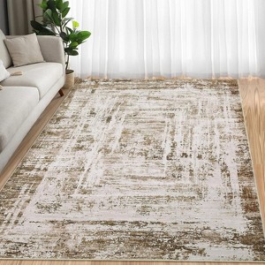Acekool 5x7 Washable Rug - Low Pile Non-Slip Indoor Carpet, Soft Vintage Design for Living Room, Dining Area, Entryway, Grey & Cream - 1 of 4