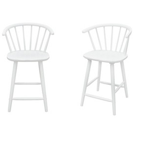 2pc White Contemporary Counter Height Stool Chair Spindle Back Wooden Kitchen Dining Room Furniture - 1 of 4