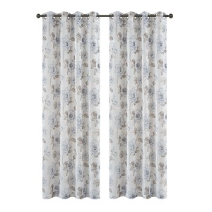 Habitat 100% PolyesterCamila Light Filtering Floral Faux Linen Grommet Curtain Panel 52" x 84" Blue - 1 of 4