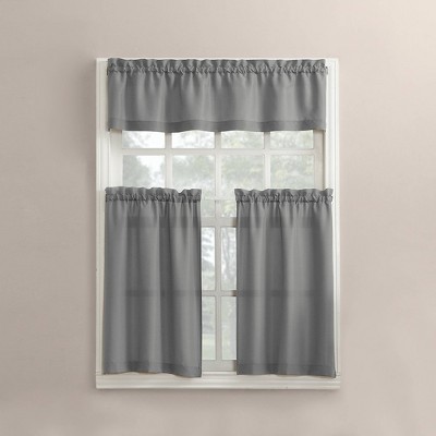 Gray Microfiber Semi-Sheer Rod Pocket Kitchen Curtain Set