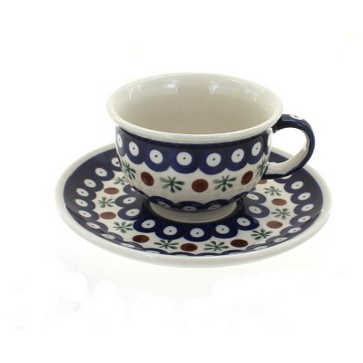 Blue Rose Polish Pottery Nature Cup & Saucer