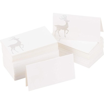 Juvale 100-Pack Christmas Tent Place Cards, Silver Foil Reindeer Fold over Table Cards (2 x 3 In)