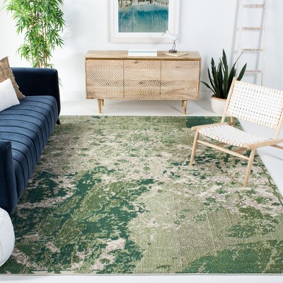 Green and Ivory Rectangular Synthetic Flat Woven Area Rug, 8' x 10'