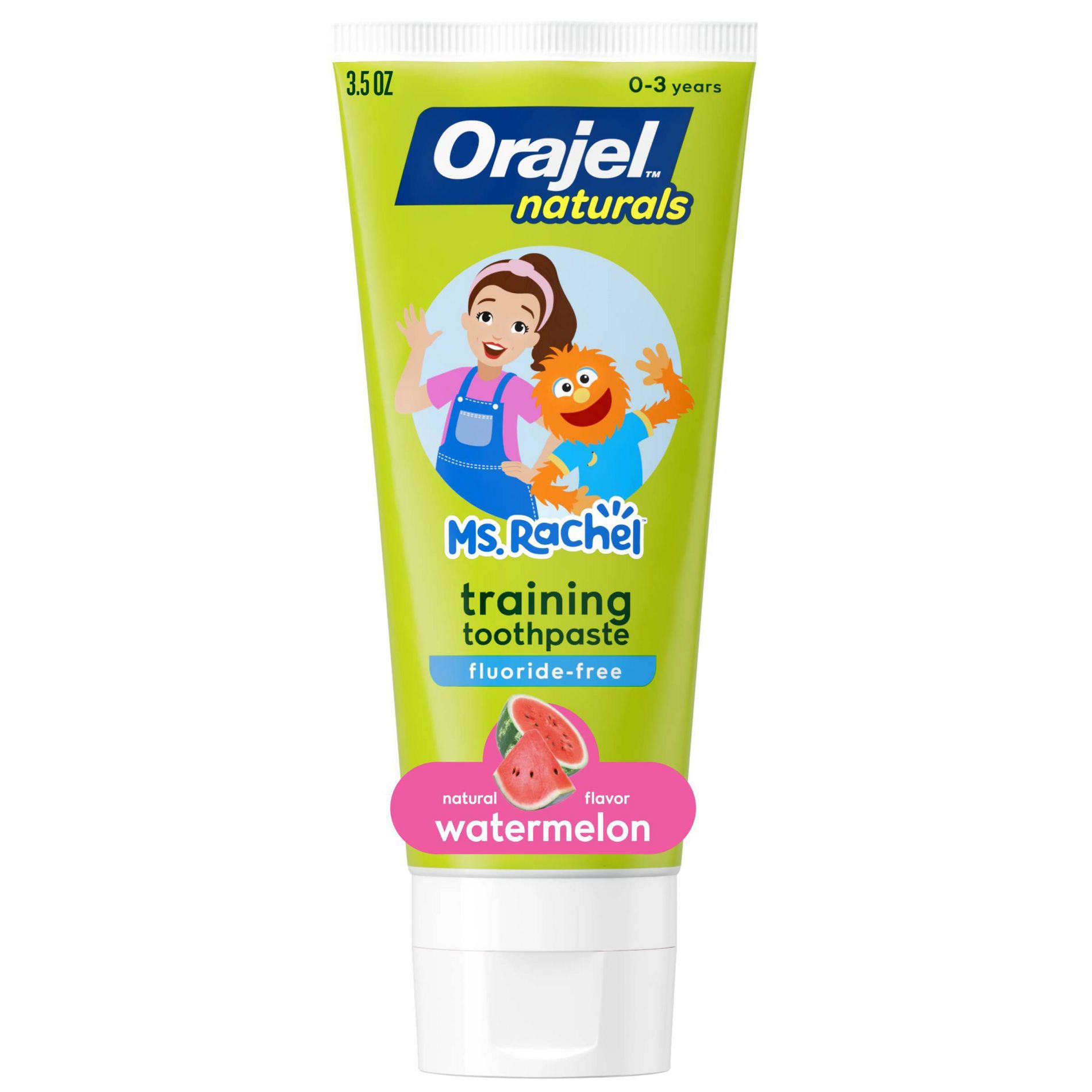 Orajel Naturals Kids' Ms.Rachel Fluoride-Free Training Toothpaste - Watermelon - 3.5oz: Gel, Dye-Free, No Artificial Sweeteners
