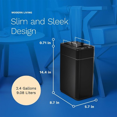 Black Matte Stainless Steel Touchless 2.4 Gallon Sensor Trash Can