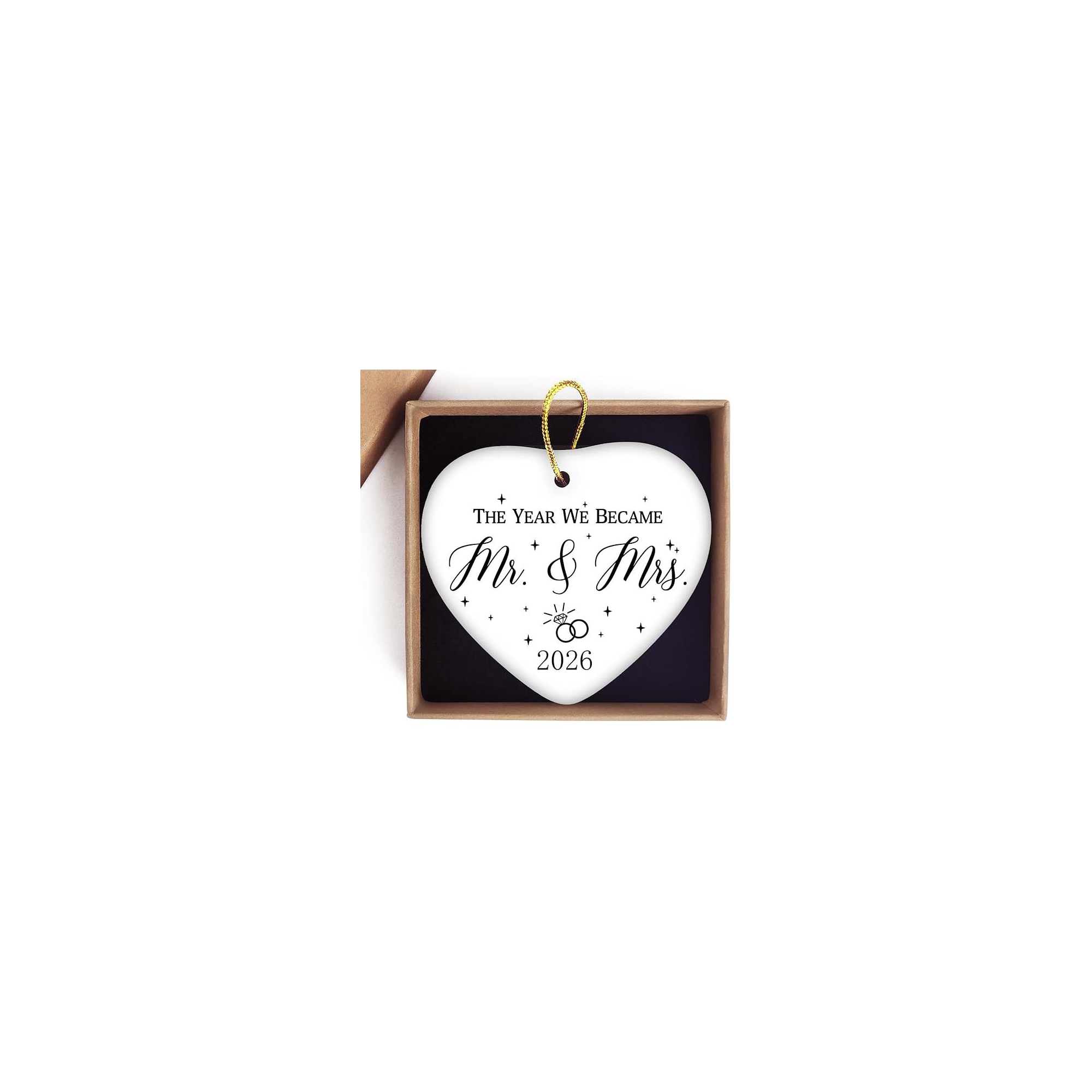 Lomsoe Married Ornament 2026 Wedding Heart Ceramic Ornaments Mr and Mrs Gifts Wedding Gift For Couple Bride, Bridal Shower Wedding Decor 3"
