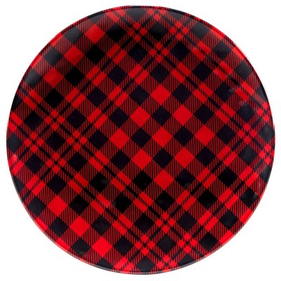 Ruby Red Buffalo Plaid Melamine Round Platter Set
