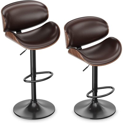 Gikpal Barstools, Adjustable Bentwood Barstools, Modern PU Leather Upholstered Bar Chair with Back and Footrest, for Bar, Dining Room