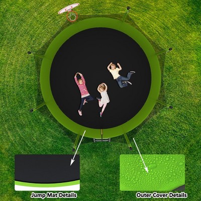 12ft Recreational Trampolines With Net & Basketball Hoop System 880LBS Total Weight Capacity Heavy Gauge Galvanized Steel Construction