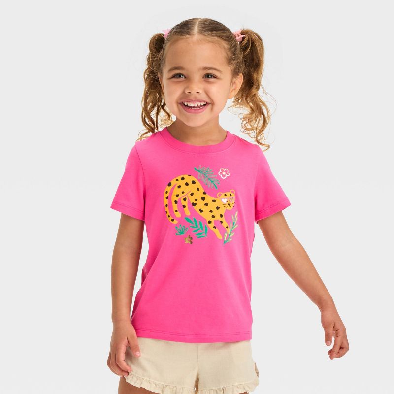Toddler Girls' Cheetah Short Sleeve T-Shirt - Cat & Jack™ Dark Pink, 1 of 7