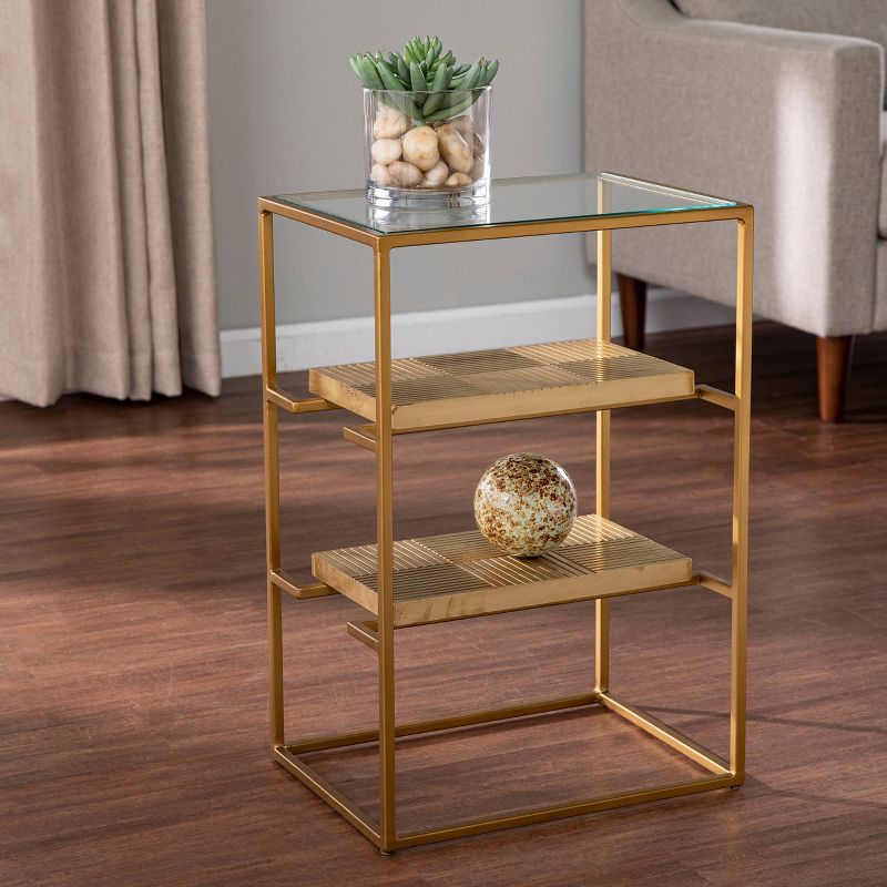 Woobal Glass Top End Table with Storage Brass - Aiden Lane, 3 of 9