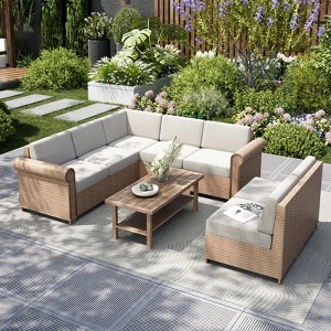 Captiva Designs Large Outdoor Patio Sectional Sofa Wicker Furniture Conversation Set with Cushions - 1 of 4