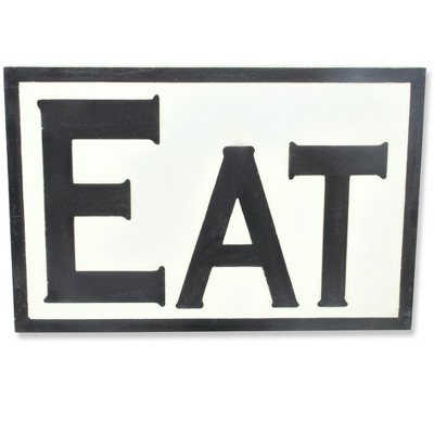 HomeRoots 16" X 24" White and Black Eat Wood Wall Decor