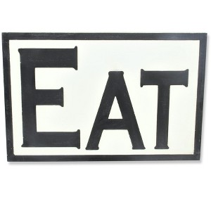 HomeRoots 16" X 24" White and Black Eat Wood Wall Decor - 1 of 4
