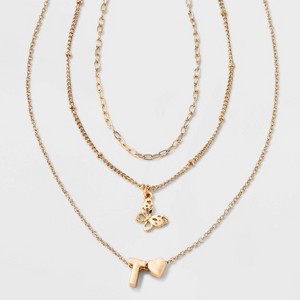 Girls' Initial with Choker and Layered Necklace Set - art class™ Gold - 1 of 3