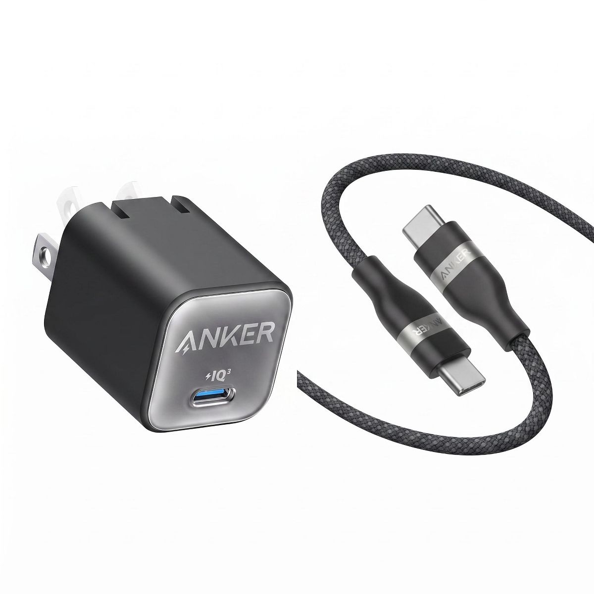 Anker Nano USB-C GaN Charger (30W, PIQ 3.0, Foldable Plug, PPS) + Anker Nano USB-C to USB-C Cable (6 ft, 240W)