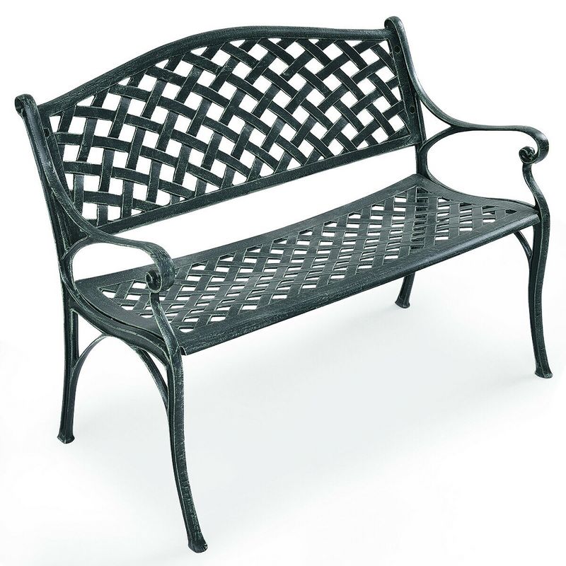 Costway 40'' Outdoor Antique Garden Bench Aluminum Frame Seats Chair Patio Garden Furni, 1 of 11