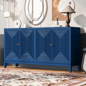 Four-Door Sideboard with Vertical Line Design, Adjustable Shelves, MDF Construction, Metal Handles for Living Room - 1 of 4