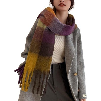 MSDC Winter Women Warm Scarf Long Shawl Large Scarves Cold Weather Thick Blanket Scarfs Colorful Plaid