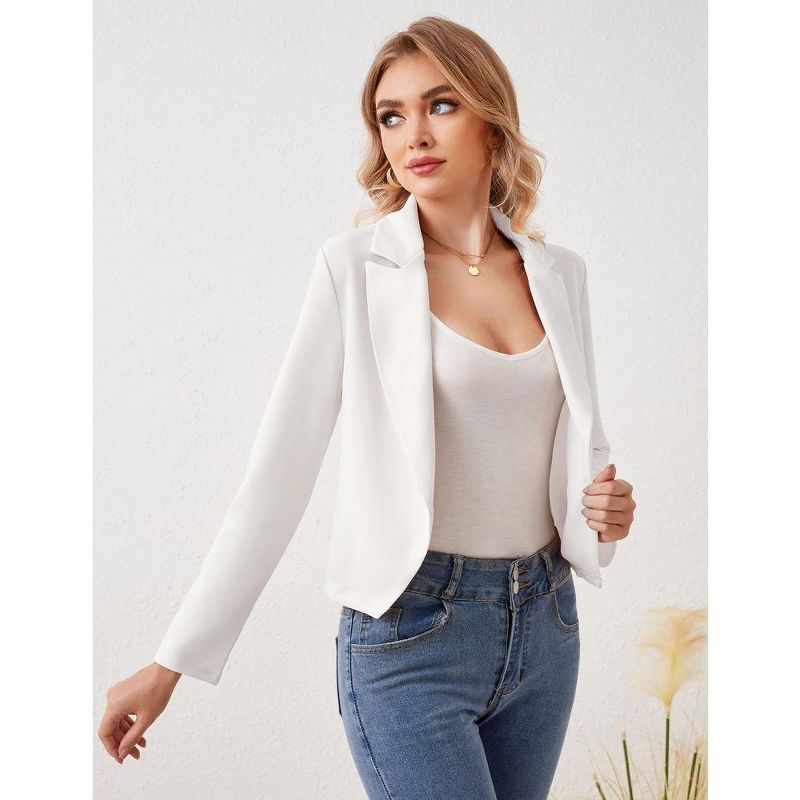 Womens Open Front Blazer Office Work Business Notched Lapel Suit Blazer Jacket Casual Cropped Long Sleeve Bolero Jacket, 5 of 9