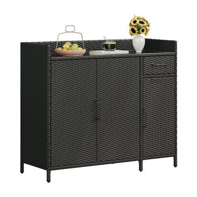 AZL1 Life Concept Utility Storage Bins Outdoor and Indoor Storage Cabinet with Adjustable Shelves, 3 Doors, 1 Drawer, Black, 47.5"*15.8"*39.5"