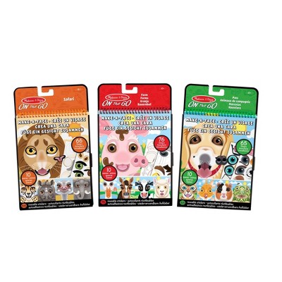 Melissa & Doug Make-A-Face Reusable Sticker Pad Bundle 3 Pack: Safari Farm and Pet Sticker Activity Pads