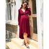 Coolmee Women Maternity V Neck Long Sleeve Waist Tie Irregular Hem Wrap Midi Dress For Photoshoot Baby Shower - 2 of 4