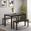 Tangkula 3pcs Wood Dining Table w/ 2 Benches 3 PCS Dining Table Set Solid Acacia Wood Legs Space-Saving Design Modern Style Black - 2 of 4